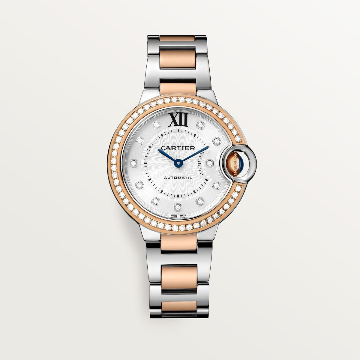 Cartier Ballon Bleu 33 mm Rose Gold Silver Dial Bracelet W3BB0023