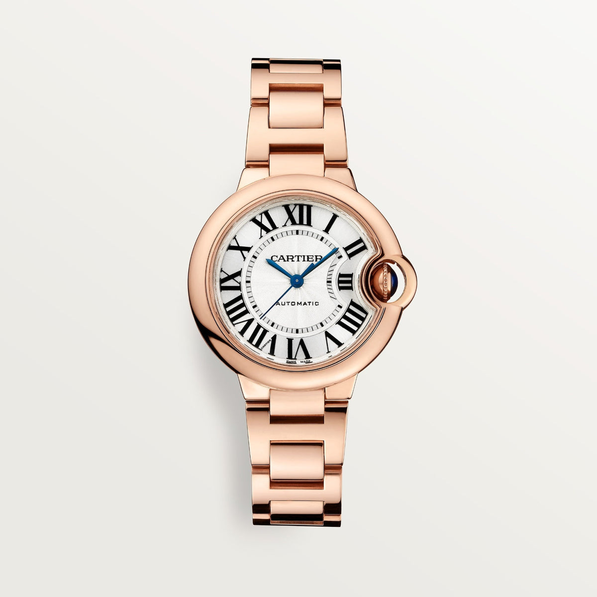 Cartier Ballon Bleu 33 mm Rose Gold Silver Dial Bracelet WGBB0042