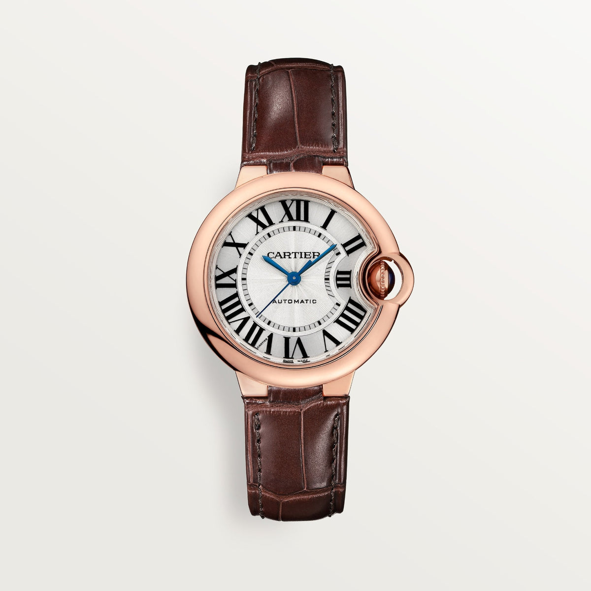 Cartier Ballon Bleu 33 mm Rose Gold Silver Dial Leather W6920097
