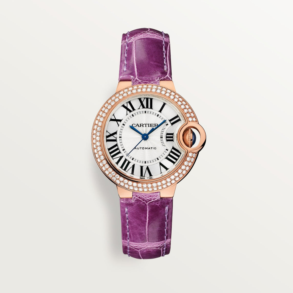 Cartier Ballon Bleu 33 mm Rose Gold Silver Dial Strap WJBB0051
