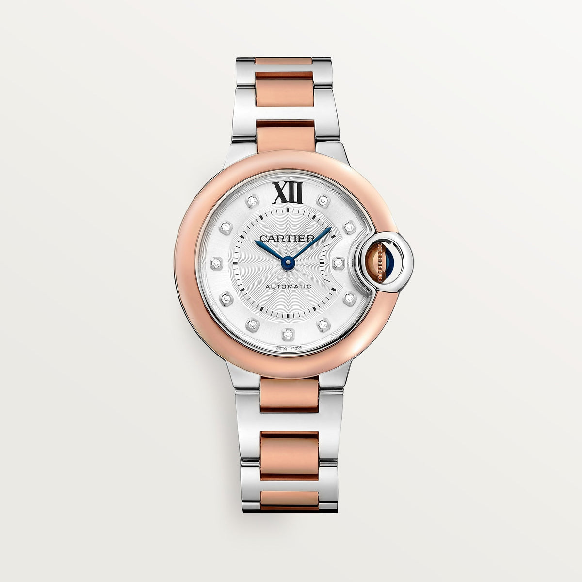 Cartier Ballon Bleu 33 mm Rose Gold Silver Dial Bracelet W3BB0021