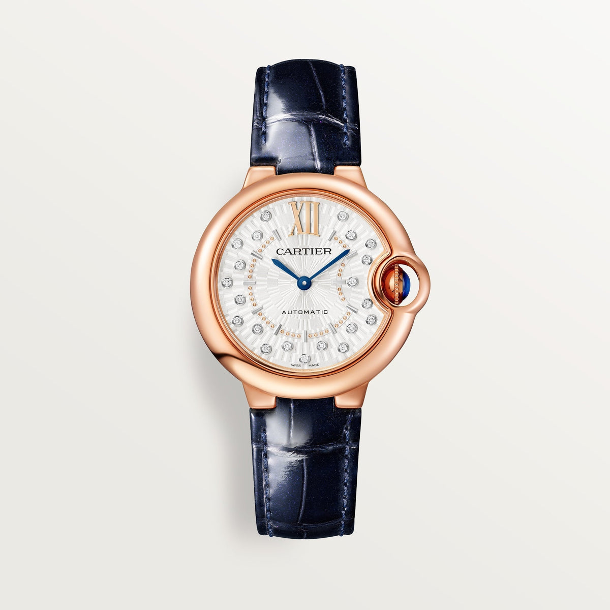 Cartier Ballon Bleu 33 mm Rose Gold Silver Dial Strap WGBB0052