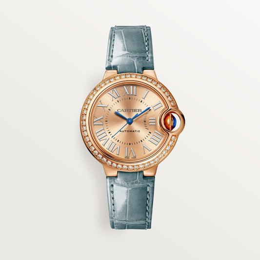 Cartier Ballon Bleu 33 mm Rose Gold Sunray Dial Strap WJBB0076