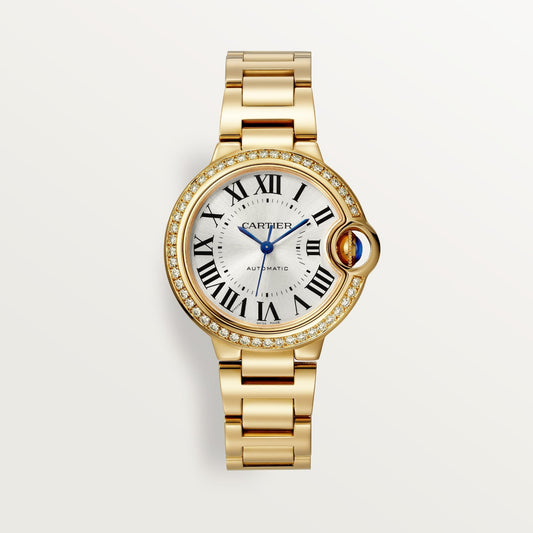 Cartier Ballon Bleu 33 mm Yellow Gold Silver Dial Bracelet WJBB0069