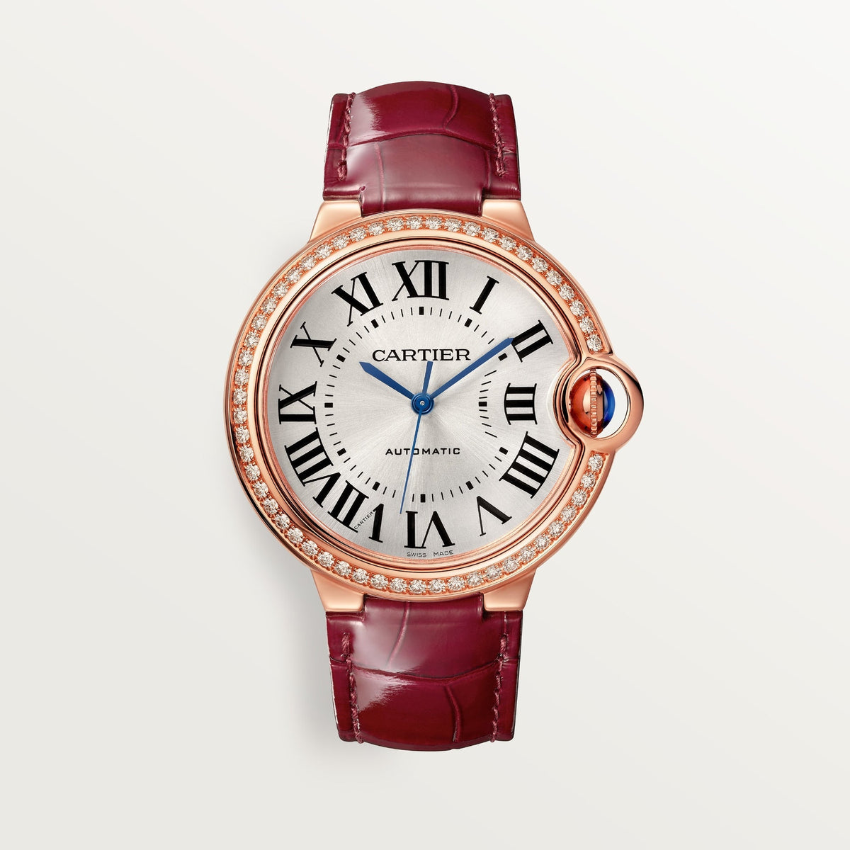 Cartier Ballon Bleu 36 mm Rose Gold Silver Dial Strap WJBB0034