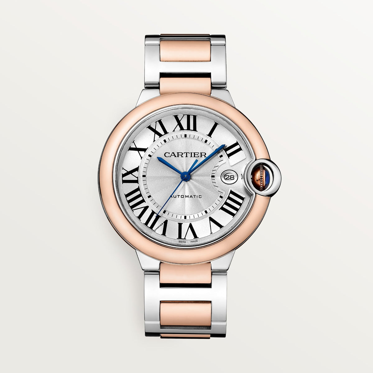 Cartier Ballon Bleu 42 mm Rose Gold Steel Silver Dial Bracelet W2BB0034