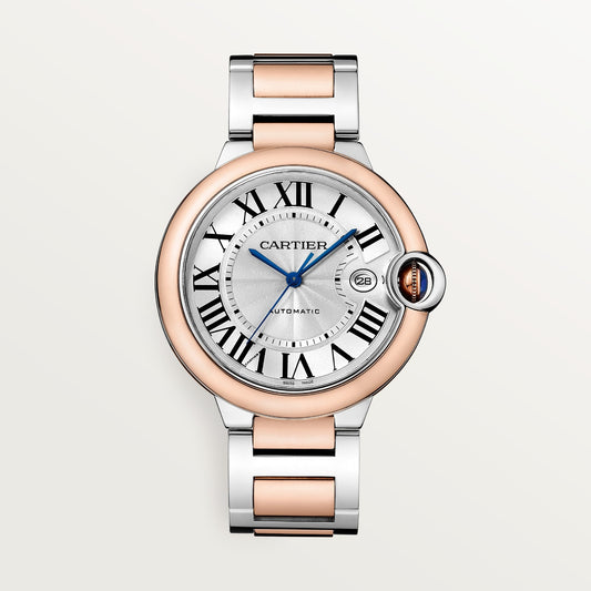 Cartier Ballon Bleu 42 mm Rose Gold Steel Silver Dial Bracelet W2BB0034