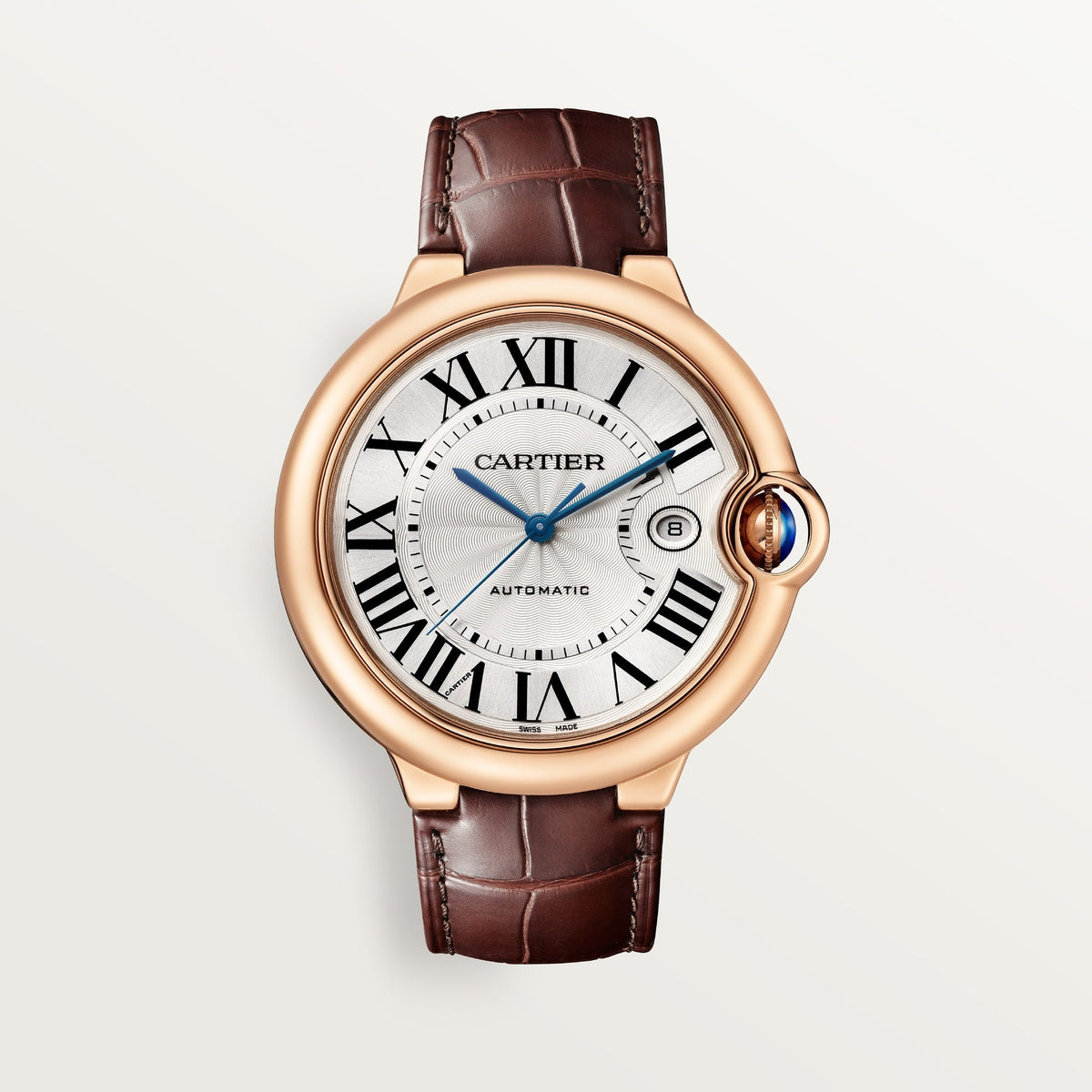 Cartier Ballon Bleu 42 mm Rose Gold Silver Dial Strap WGBB0030