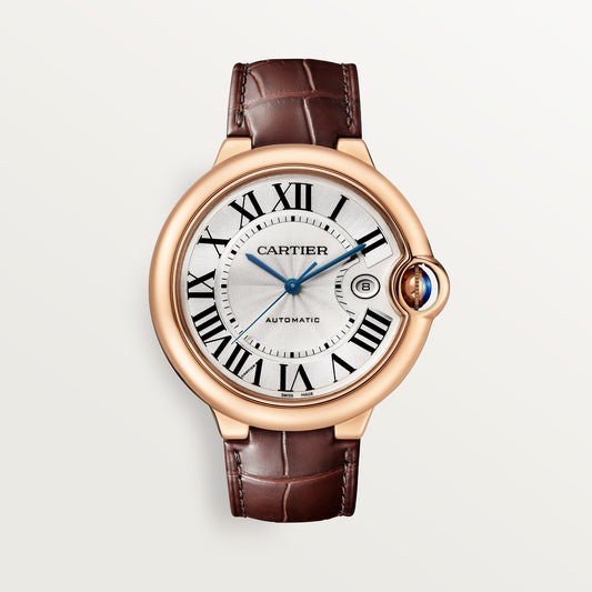 Cartier Ballon Bleu 42 mm Rose Gold Silver Dial Strap WGBB0030