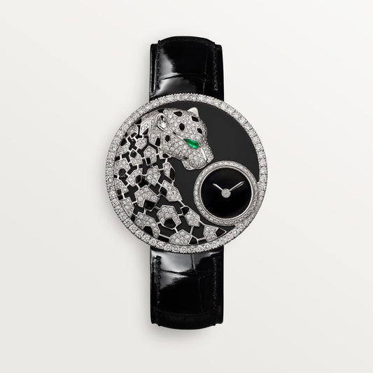 Cartier Panthère 36 mm Diamond Dial White Gold Black Leather HPI01294