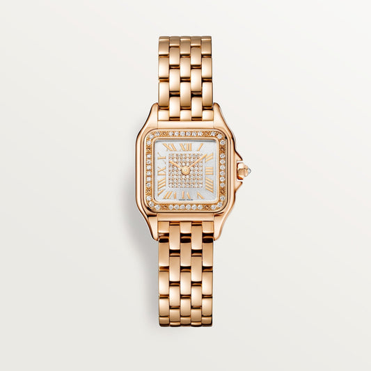 Cartier Panthère Small Rose Gold Silver Sunray Dial Bracelet WJPN0039