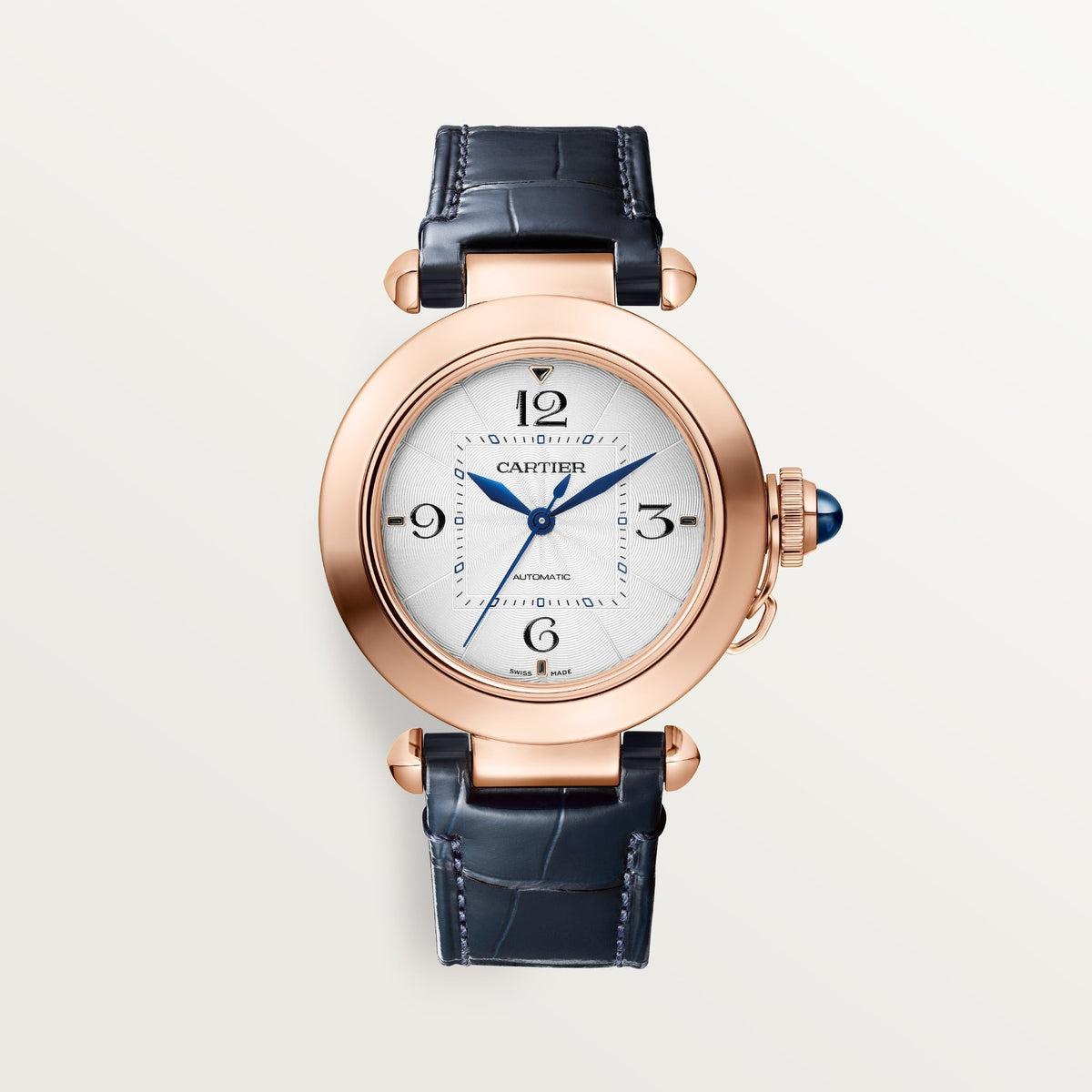 Cartier Pasha 35 mm Rose Gold Silver Dial Strap WGPA0014