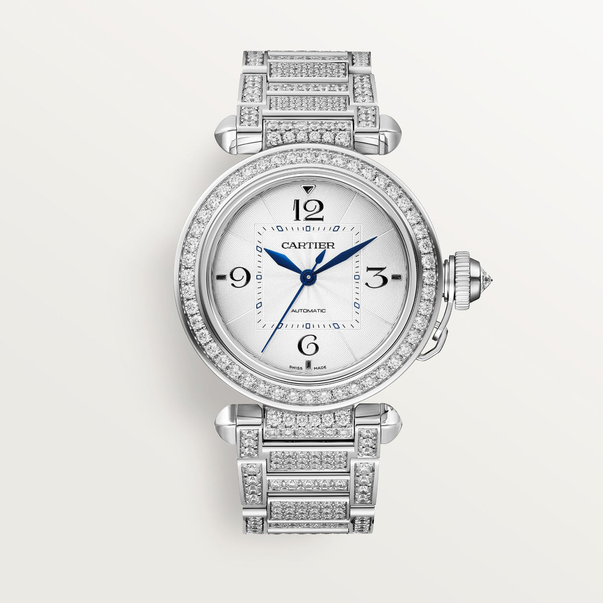 Cartier Pasha 35 mm White Gold Silver Dial Bracelet WJPA0014