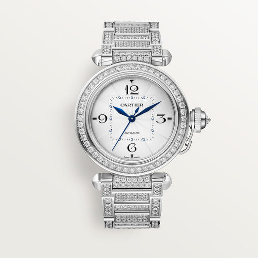 Cartier Pasha 35 mm White Gold Silver Dial Bracelet WJPA0014