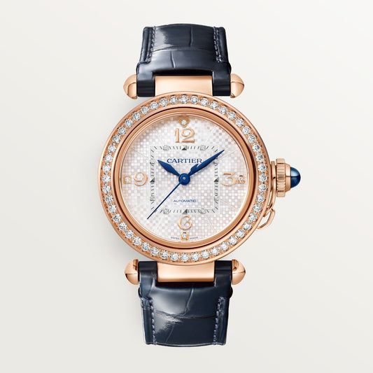 Cartier Pasha 35 mm Rose Gold Silver Dial Strap WJPA0027