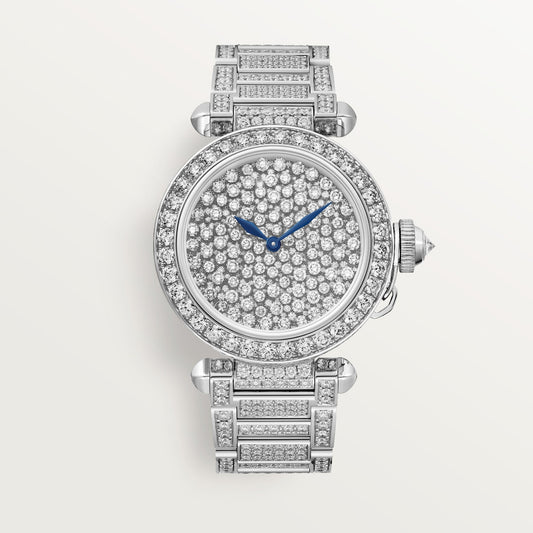 Cartier Pasha 35 mm White Gold Diamond Paved Dial Bracelet HPI01392