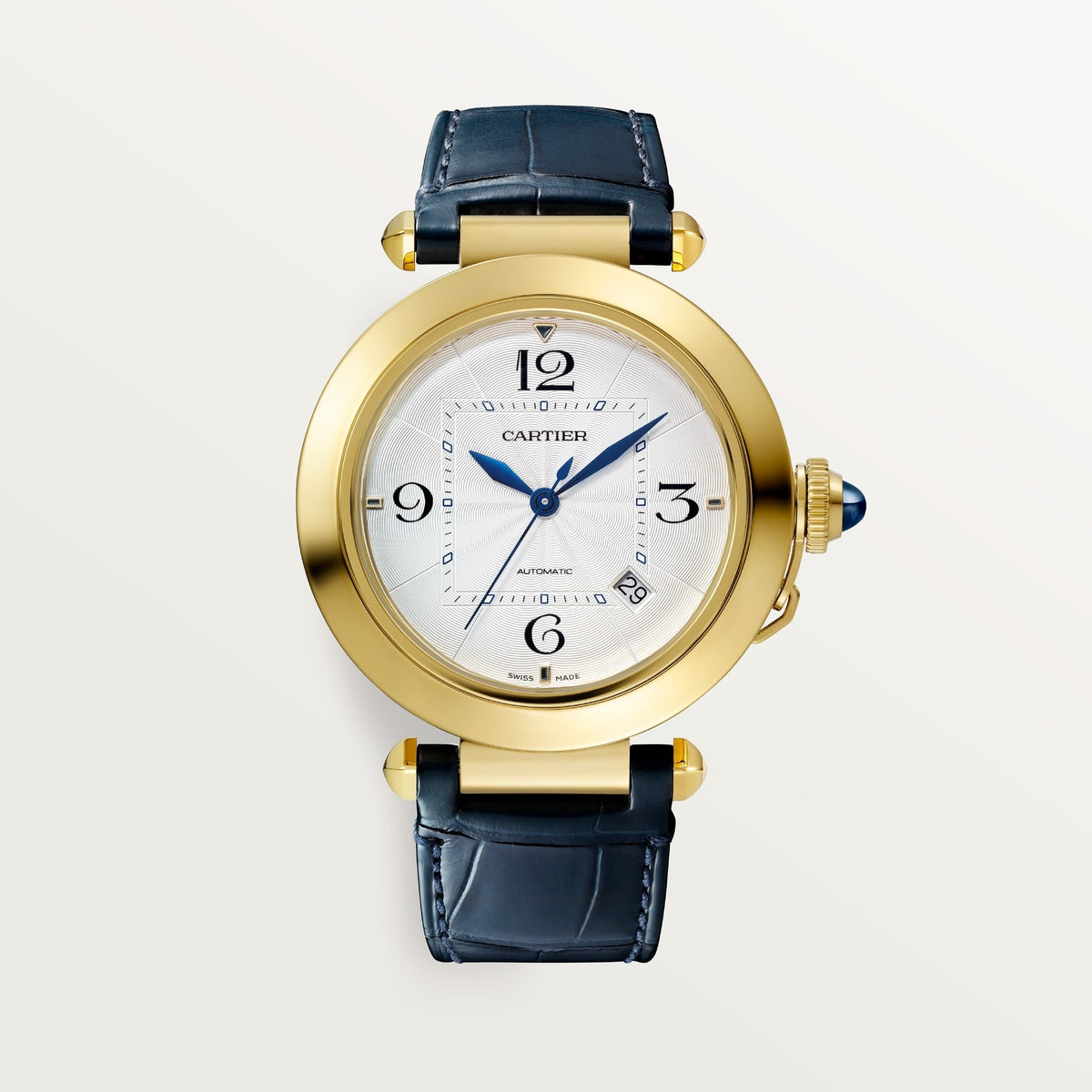 Cartier Pasha 41 mm Yellow Gold Silver Dial Strap WGPA0007