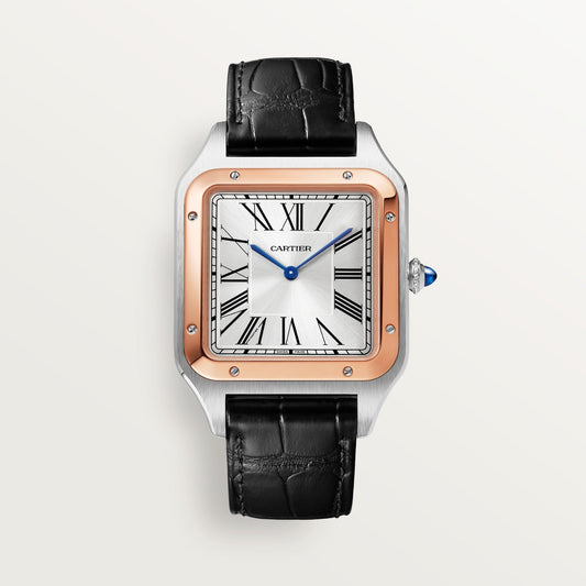 Cartier Santos 46.6 mm Steel Rose Gold Dial Black Strap W2SA0017