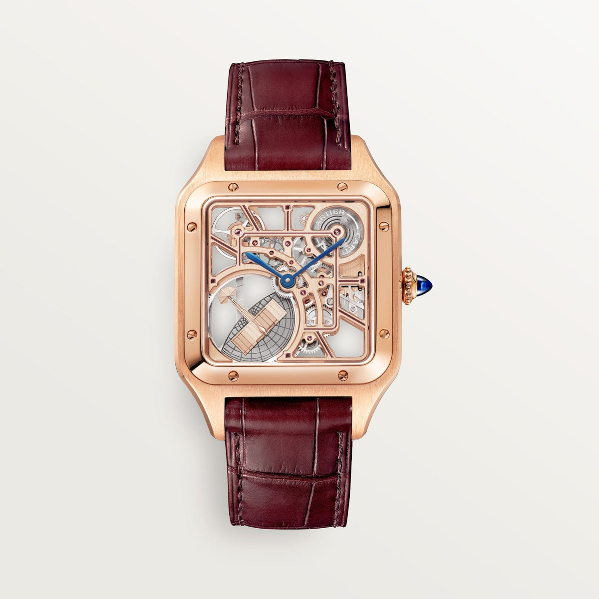 Cartier Santos 43.5 x 31.4 mm Rose Gold Silver Dial Strap WHSA0030