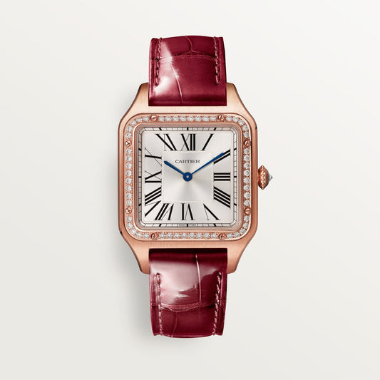 Cartier Santos Large Rose Gold Silver Dial Strap WJSA0016