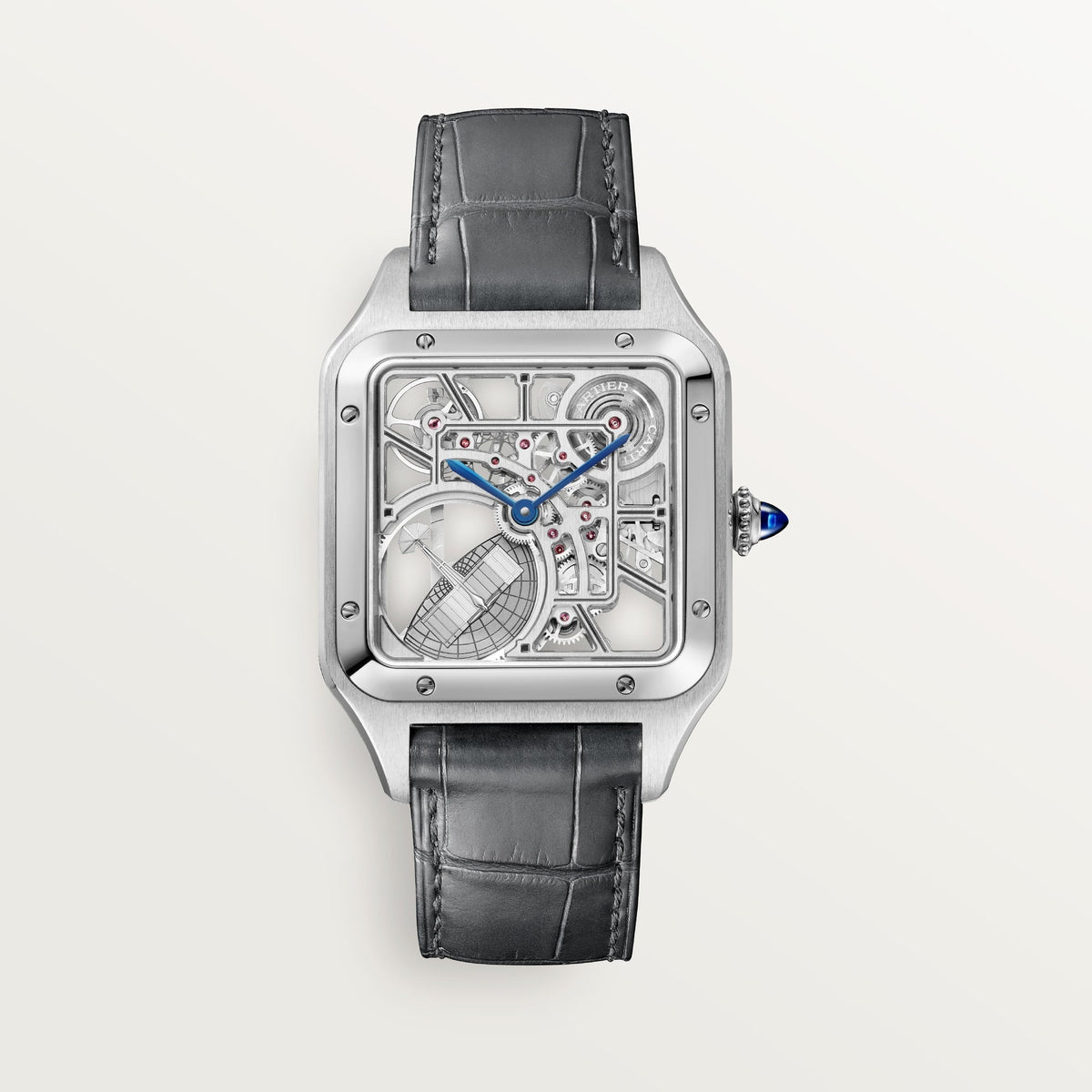 Cartier Santos Large Steel Grey Dial Leather Strap WHSA0032