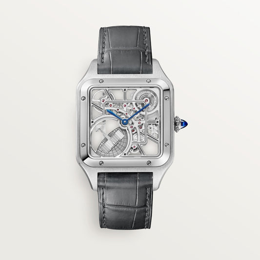 Cartier Santos Large Steel Grey Dial Leather Strap WHSA0032
