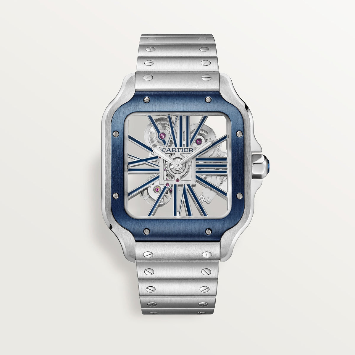Cartier Santos Large Steel Dark Blue Dial Bracelet WHSA0026