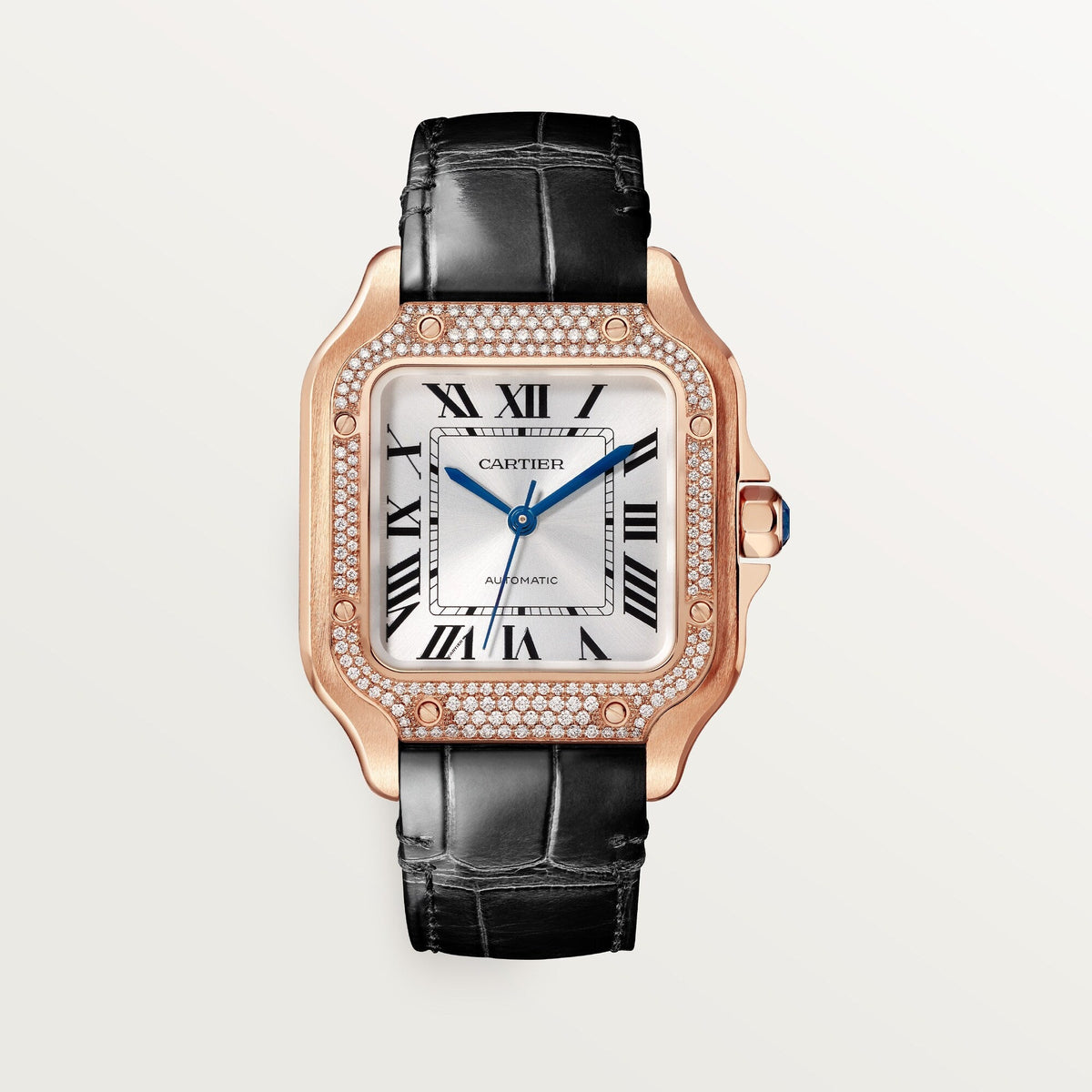 Cartier Santos Medium 35.1 mm Rose Gold Silver Dial Strap WJSA0012