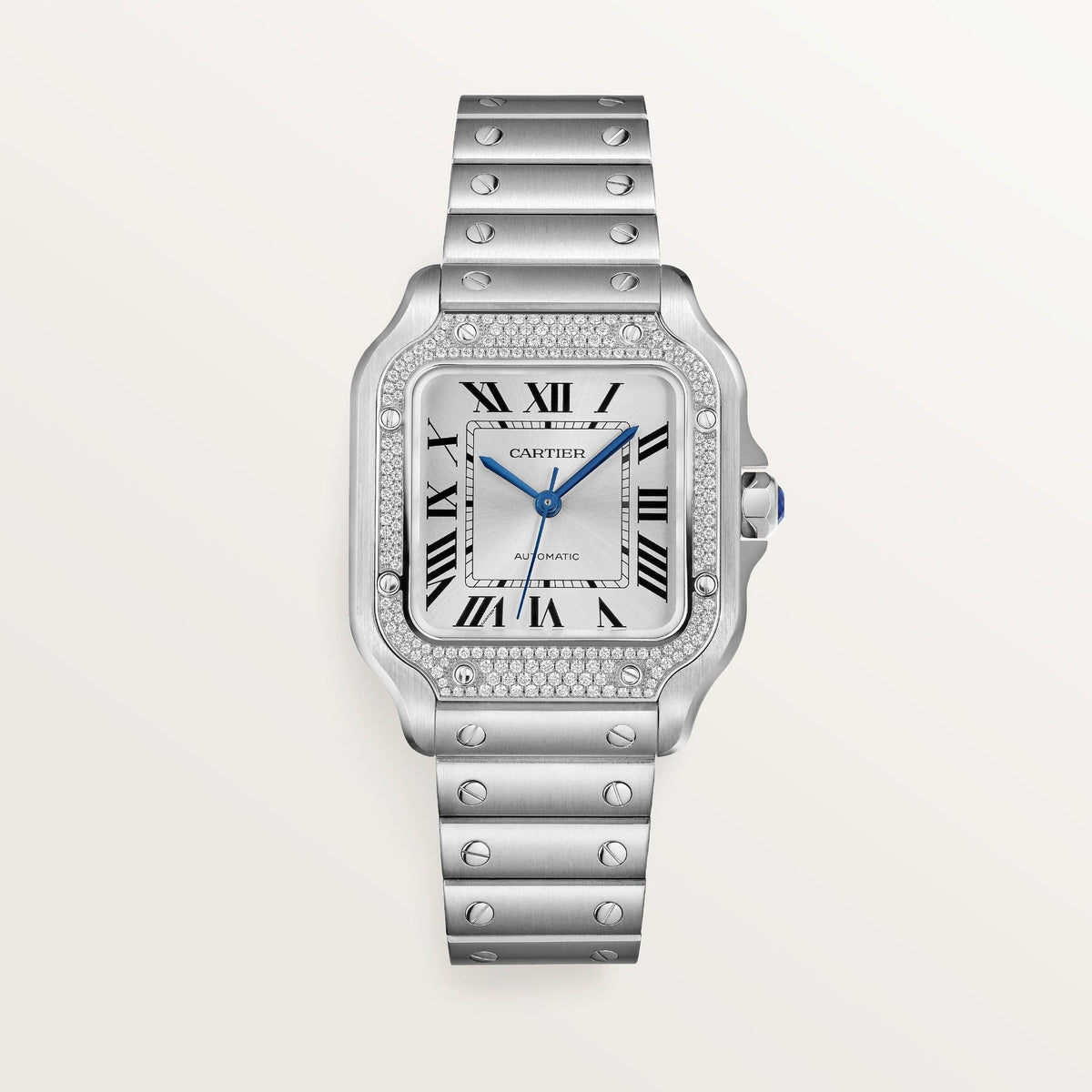 Cartier Santos Medium Steel Sunray Dial Steel Bracelet W4SA0005