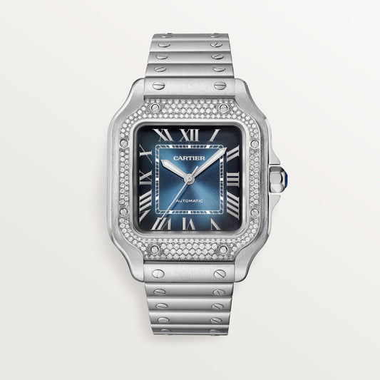 Cartier Santos Medium 35 mm Steel Blue Dial Bracelet W4SA0006