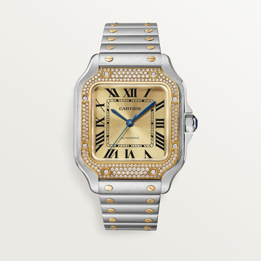 Cartier Santos Medium Yellow Gold Golden Sunray Dial Bracelet W3SA0007