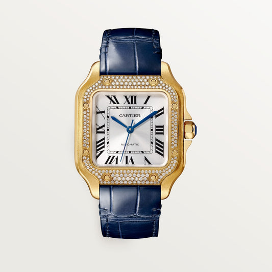 Cartier Santos Medium 35.1 mm 18k Yellow Gold Sunray Dial Strap WJSA0013
