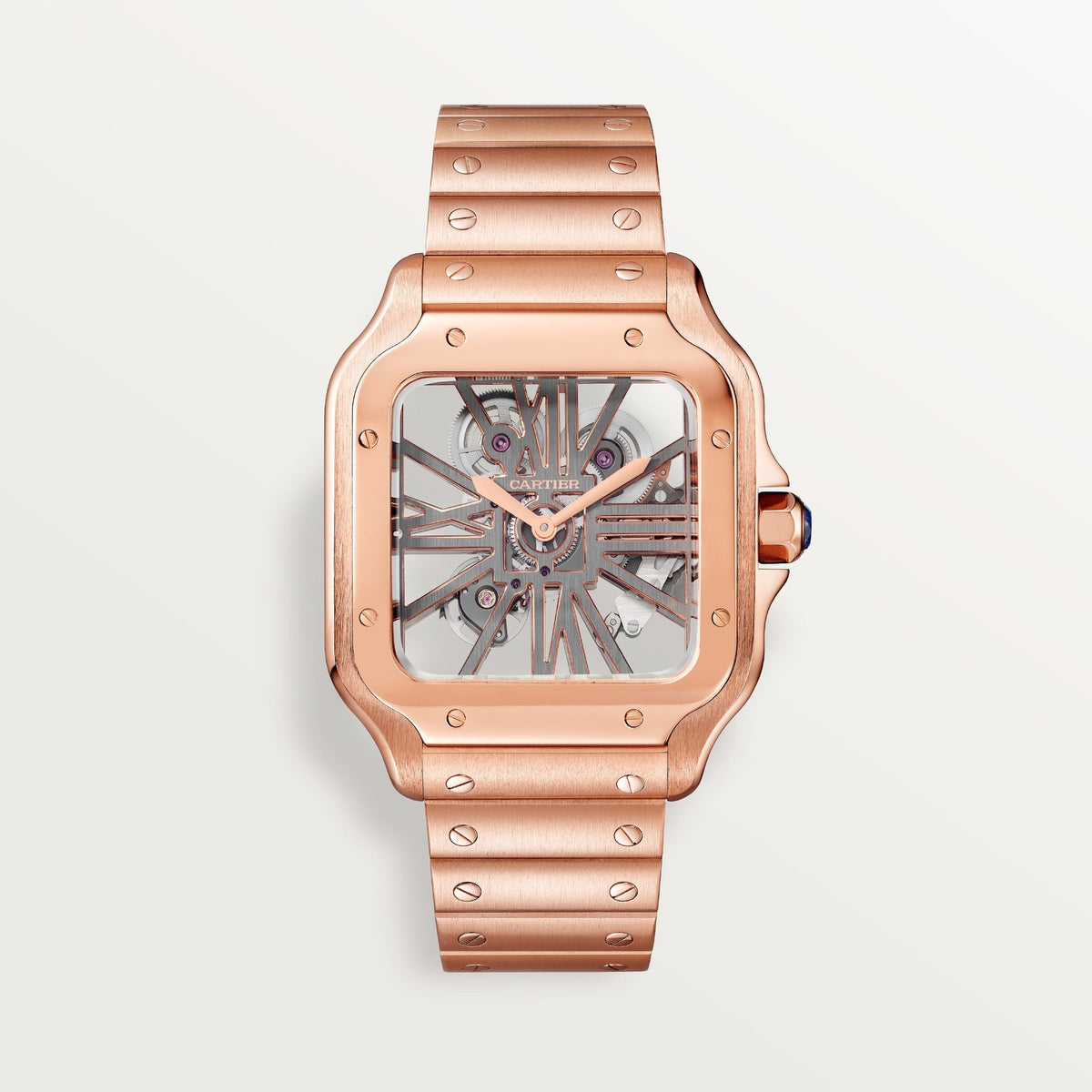 Cartier Santos Skeleton 39.7 mm Rose Gold Golden Dial Bracelet WHSA0016