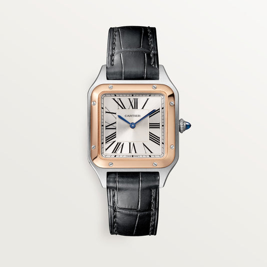 Cartier Santos Small Rose Gold Silver Dial Leather W2SA0012