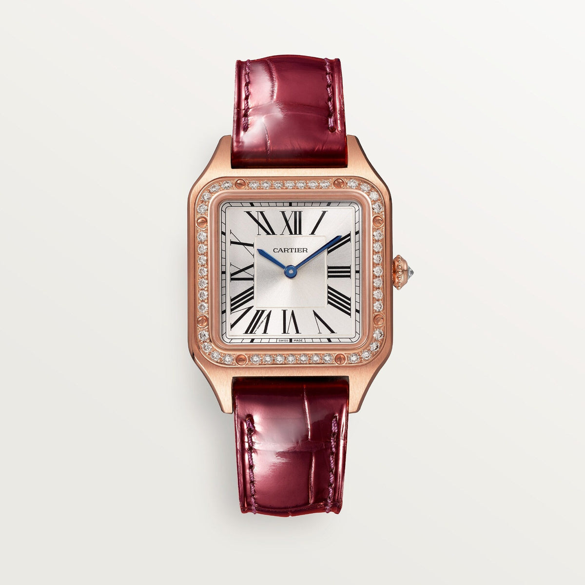 Cartier Santos Small Rose Gold Silver Dial Strap WJSA0017