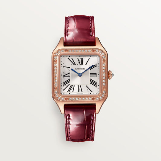 Cartier Santos Small Rose Gold Silver Dial Strap WJSA0017