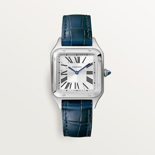 Cartier Santos Small Steel Silver Dial Navy Strap WSSA0023