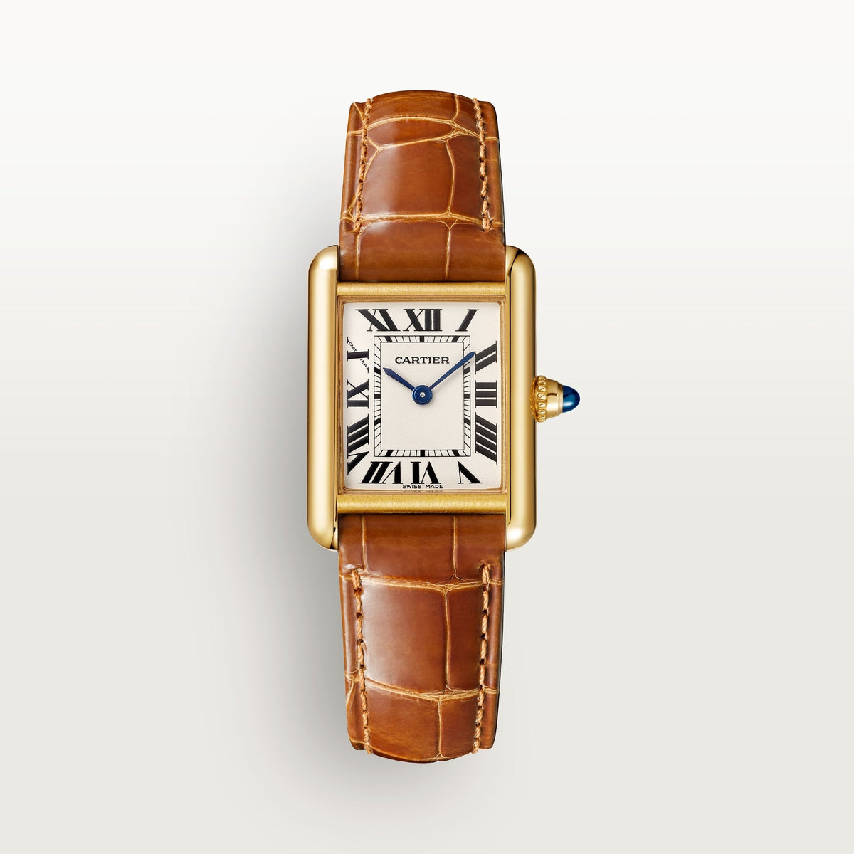 Cartier Tank Louis Small 18K Yellow Gold Silver Dial Leather Strap WGTA0342