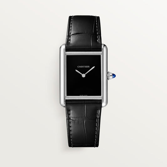 Cartier Tank Must Large 33.7 mm Steel Black Dial Strap WSTA0108