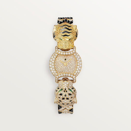 Cartier Tiger Motif 22.2 mm Yellow Gold Diamond Paved Dial Bracelet HPI01453