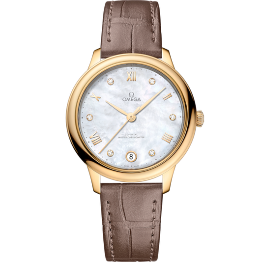 Omega De Ville Prestige 34 mm Yellow Gold White Dial Strap 434.53.34.20.55.002