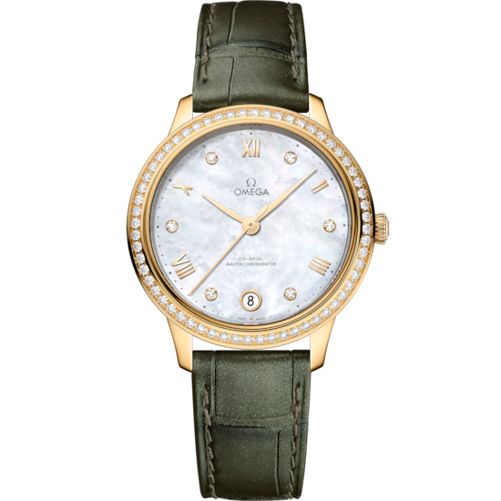 Omega De Ville Prestige 34 mm Yellow Gold White Dial Strap 434.58.34.20.55.002