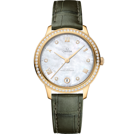 Omega De Ville Prestige 34 mm Yellow Gold White Dial Strap 434.58.34.20.55.002