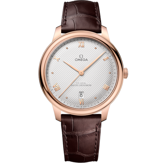 Omega De Ville Prestige 40 mm Rose Gold Silver Dial Strap 434.53.40.20.02.001