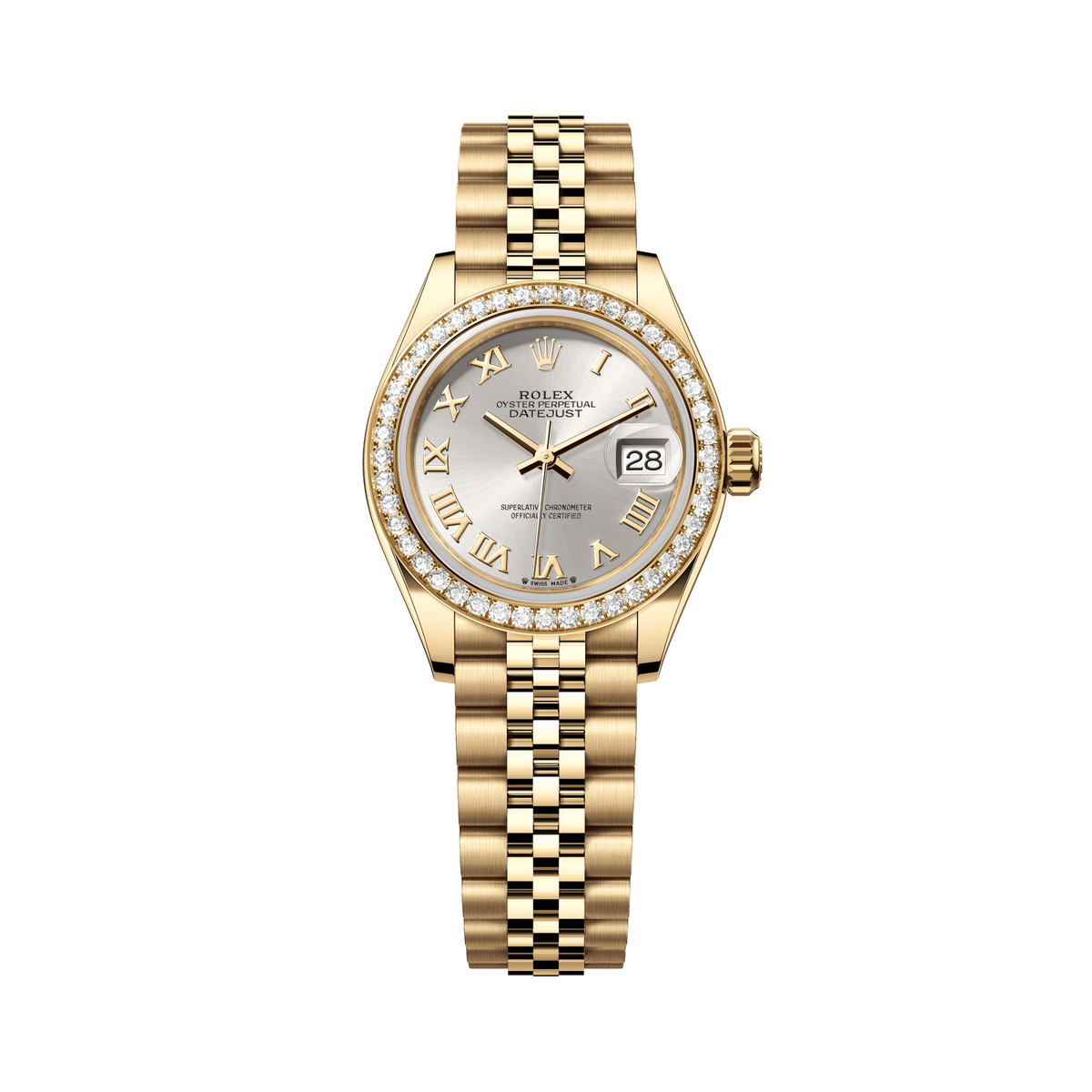 Rolex Oyster 28 mm 18k Yellow Gold Silver Dial Jubilee 279138RBR