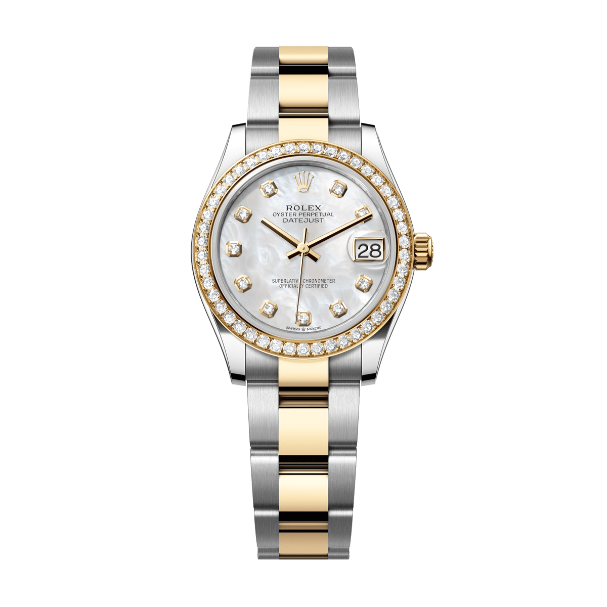Rolex Datejust 31 mm White Mother-Of-Pearl Diamonds 18k Yellow Gold Oyster 278383rbr-0027