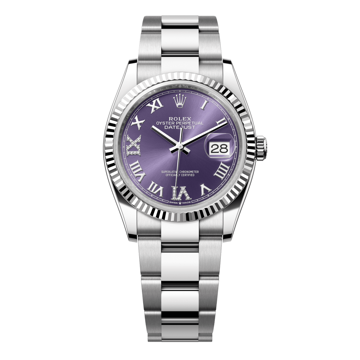 Rolex Datejust 36 mm Aubergine Oystersteel White Gold Diamond Oyster 126234-0022