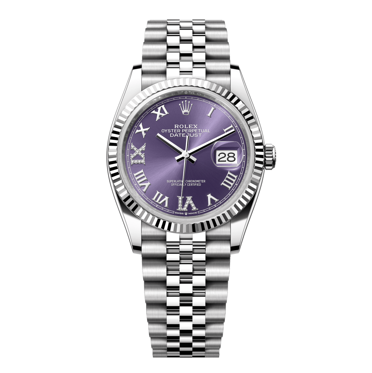 Rolex Datejust 36 mm Aubergine Oystersteel White Gold Diamond Jubilee 126234-0021