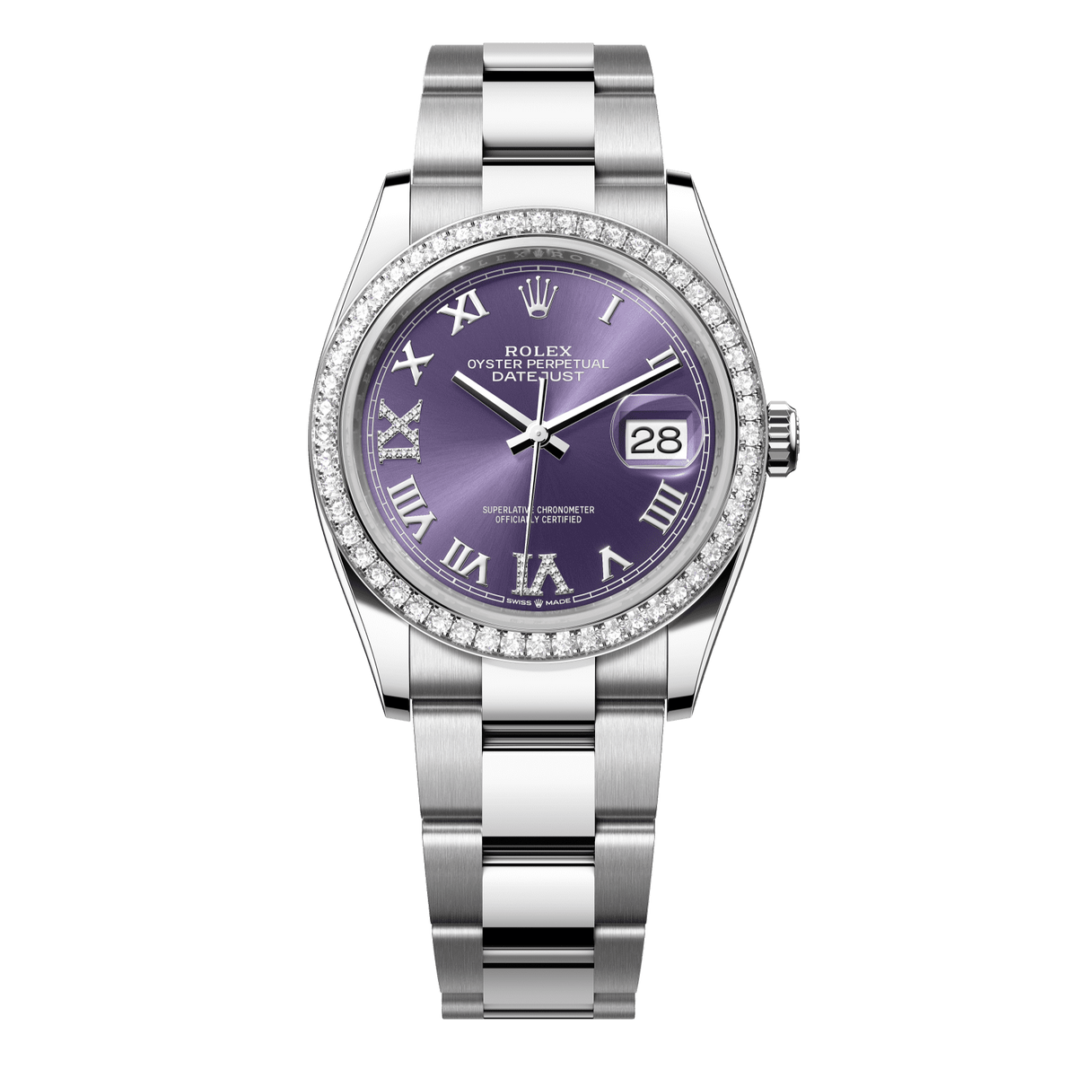 Rolex Datejust 36 mm Oystersteel White Gold Aubergine Diamond Oyster 126284rbr-0014