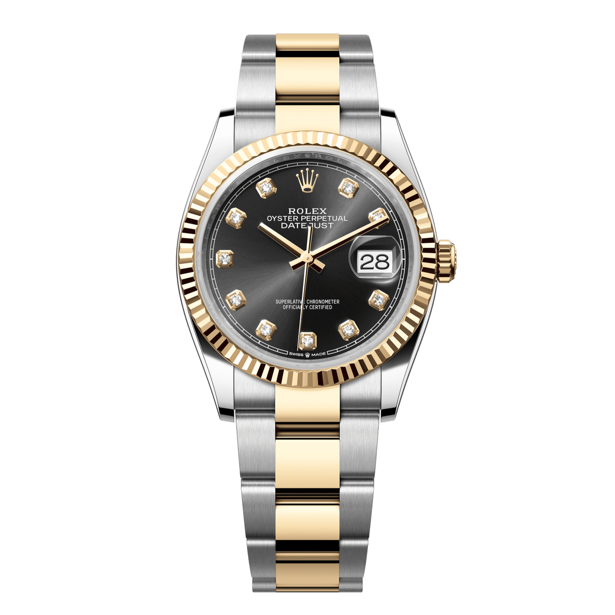 Rolex Datejust 36 mm Bright Black Diamonds 18k Yellow Gold Oyster 126233-0022